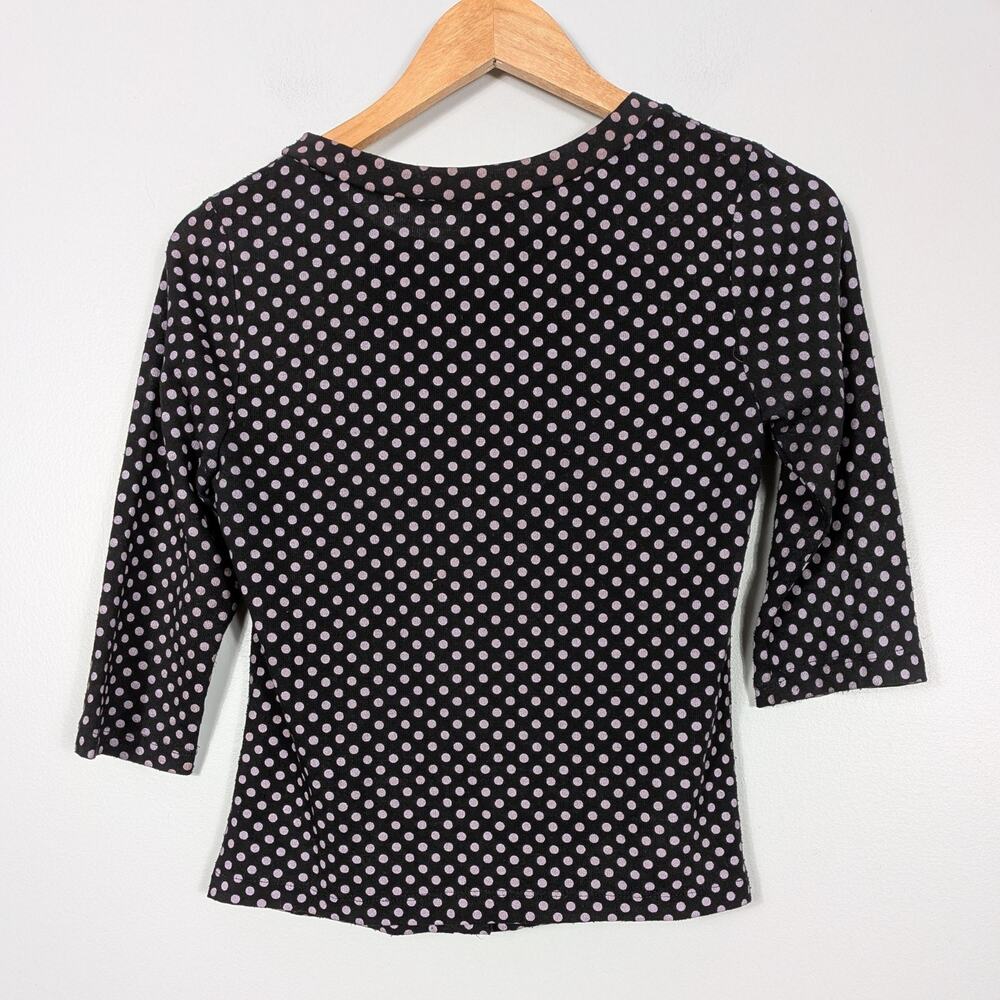Vintage Polkadot Cardigan Top S Black Ruffle Twee Y2K Retro Glam Secretary 3/4 - Picture 3 of 9